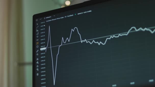 Graf Měny Bitcoinu Řádky Obrazovce Počítače Použití Nástroje Datum Rozsah — Stock video