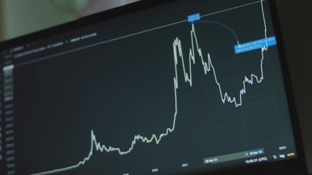 Diagramm Der Bitcoin Währung Mit Linien Auf Dem Computerbildschirm Verwendung — Stockvideo