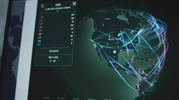 世界范围内的全球网络攻击 从太空看地球 美国遭受网络攻击 — 图库视频影像