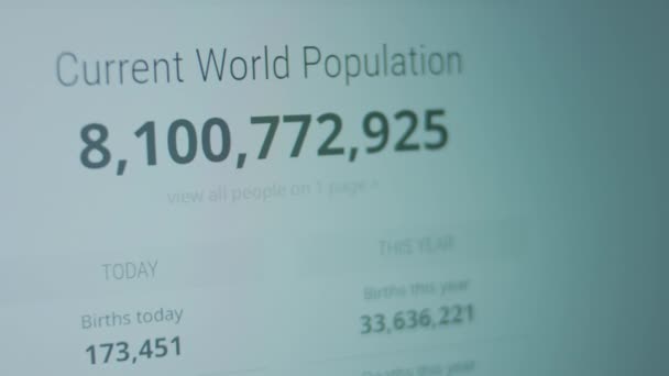 Чисельність Населення Зростає Екрані Ноутбука Сучасне Населення Світу Крупним Планом — стокове відео