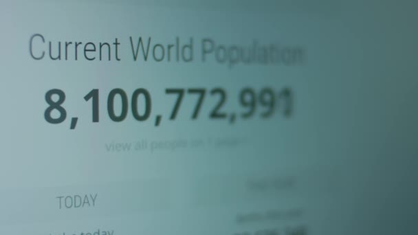 Liczba Ludności Rośnie Ekranie Laptopa Obecna Światowa Populacja Strzelanina Bliska — Wideo stockowe