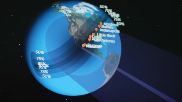 Eclipse Solar Presentación Gráfica Tierra Desde Espacio Las Ciudades Donde — Vídeos de Stock