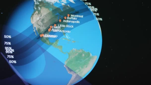 Zaćmienie Słońca Graficzna Prezentacja Ziemi Kosmosu Miast Gdzie Zjawisko Było — Wideo stockowe