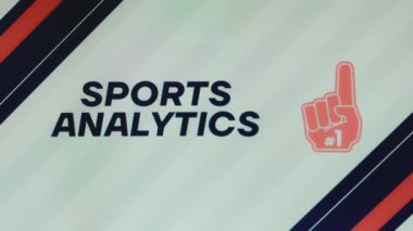 Açık arkaplanda koyu mavi ve kırmızı çizgili spor analizi yazıları ve Bir Numara sembolü. Spor konsepti.