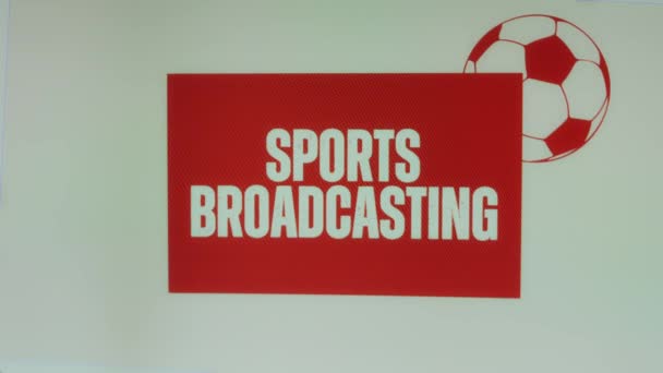 Deportes Radiodifusión Que Aparece Inscripción Fondo Rojo Blanco Con Símbolo — Vídeos de Stock