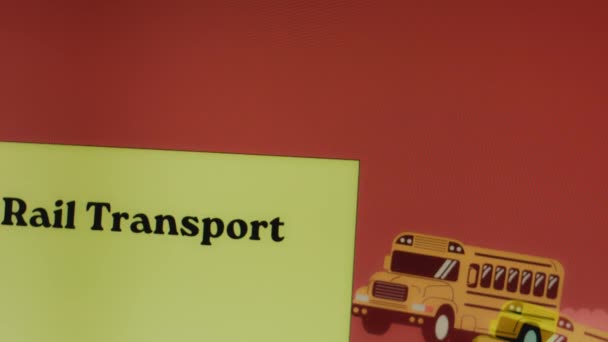 Rail Transport Inscriptie Gele Rode Achtergrond Met Bewegend Bussymbool Grafische — Stockvideo