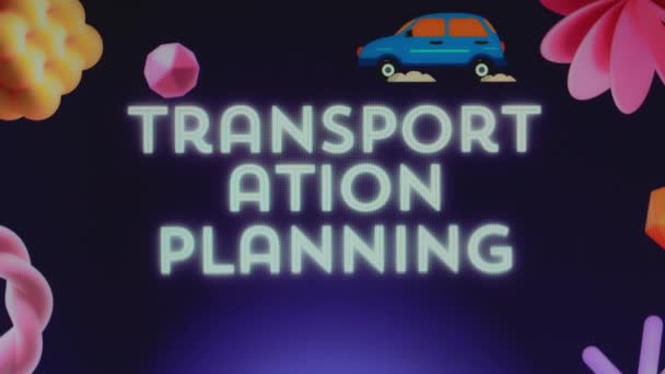 ダークブルーの背景にある交通計画の碑文によるグラフィックプレゼンテーション 車のイラストを移動 輸送コンセプト — ストック動画