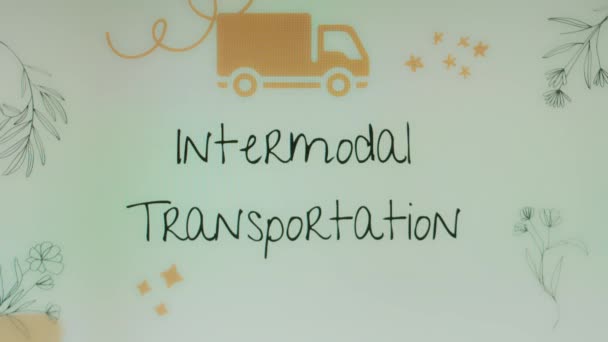 Intermodaal Vervoer Inscriptie Lichtgroene Achtergrond Met Truck Symbool Transportconcept — Stockvideo