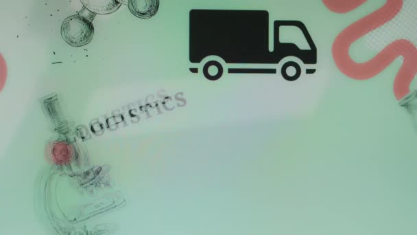 物流登记在浅绿色背景与黑色卡车的符号 运输概念 — 图库视频影像