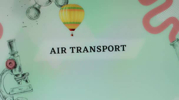 Lufttransportbeschriftung Auf Hellgrünem Hintergrund Mit Heißluftballon Illustration Verkehrskonzept — Stockvideo