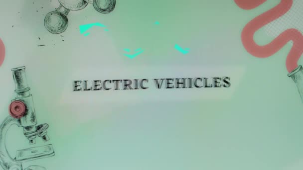 Elektrická Vozidla Nápis Světle Zeleném Pozadí Ilustrací Lightning Koncept Dopravy — Stock video