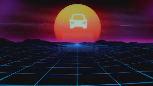 Massa Transit Inscriptie Kleurrijke Synth Wave Achtergrond Auto Symbool Grafische — Stockvideo