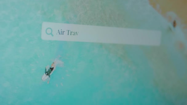 Air Travel Inscription Azure Sea Water Background Illustration Surfer Travel — Stock Video