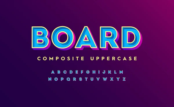 Font Set Vibrant Uppercase Letters Bold Outlines Playful Shadows Dive — Stock Vector