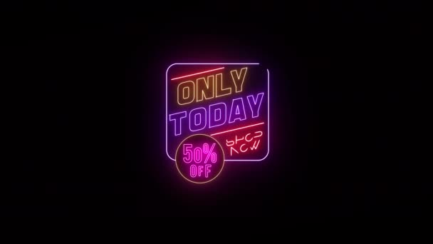 Nur Heute Rabatt Jetzt Einkaufen Neon Box Sign Video Promotion — Stockvideo