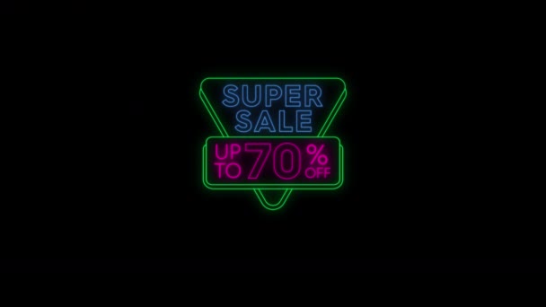 Super Prodej Sleva Animace Propagačního Videa Pohyblivý Grafický Prvek Neonovým — Stock video