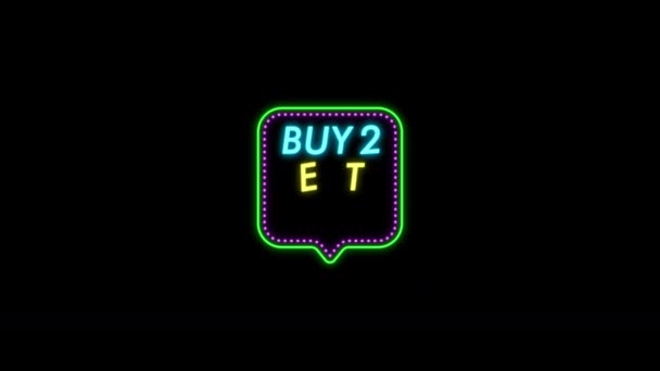 Neonowe Światło Kup Zdobądź Darmowe Animacja Tekstowa Promocja Odznaki Sprzedaży — Wideo stockowe