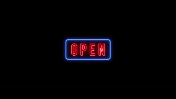 Sinal Néon Abrir Iluminated Store Front Shop Janela Negócios Vídeo — Vídeo de Stock