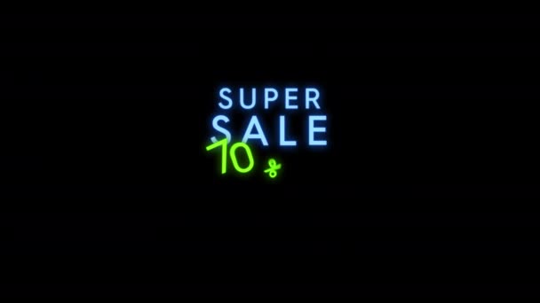 超级销售折扣70 的动画镜头 关于霓虹灯式促销产品的运动图形资产 高分辨率4K视频 — 图库视频影像