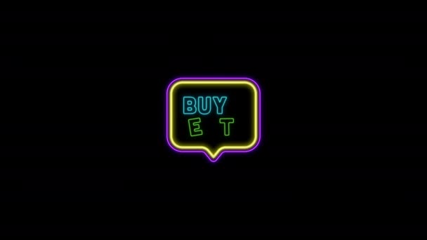 Neonljus Köp Textanimation Försäljning Emblem Marknadsföring Företag Label Koncept Rörlig — Stockvideo