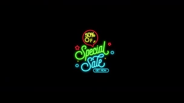 Speciální Prodej Sleva Propagační Produkt Video Video Pohybová Grafika Neonovým — Stock video