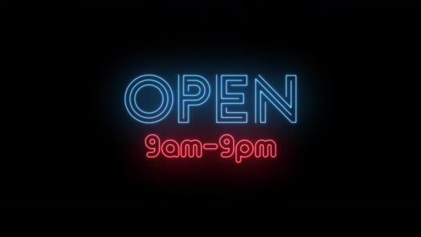 Vibrant Open Motion Graphic Seamless Loop Animated Neon Sign Osvětlení — Stock video