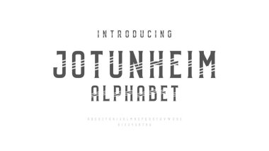 Modern fütürist çizgili yazı tipi ve alfabe. Tipografi yoğunlaştırılmış levha serif tasarımı.