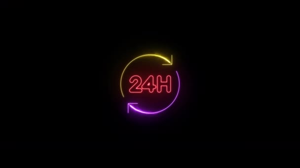 Saat Hareketli Grafik Canlandırılmış Neon Işığın Hareketsiz Halkasından Bastırılmış Işıltıya — Stok video