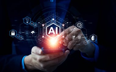 Yapay Zeka 'nın beynine dokunan iş adamı (AI)