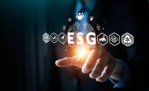 ESG environment social governance investment concept. Businessman touching ESG investment. strategy that considers the environmental, company carbon labor practices, sustainability