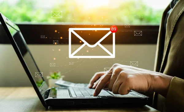 Email marketing concept, Business people use email to promote products or services. online marketing strategy that reach target customers, email newsletter, checking message box, information online.