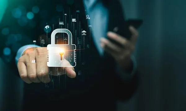 Cyber security concept, Lock icon and internet network security technology. screen padlock and encryption, develop software of data protection reduce the vulnerability in their network, technology