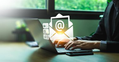 Email marketing concept, Business people use email to promote products or services. online marketing strategy that reach target customers, email newsletter, checking message box, information online.