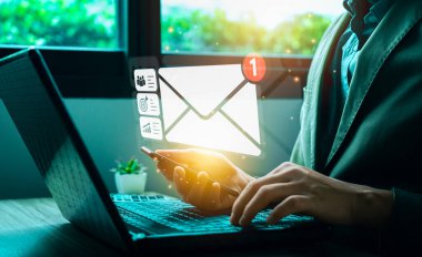 Email marketing concept, Business people use email to promote products or services. online marketing strategy that reach target customers, email newsletter, checking message box, information online.