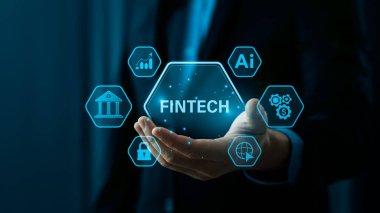 Fintech Technology, Integration of Financial Technology, Yapay Zeka ve Modern Business Solutions in a Digital Era, Internet ödemesi, online alışveriş, finansal teknoloji konsepti.