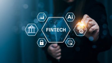 Fintech Technology, Integration of Financial Technology, Yapay Zeka ve Modern Business Solutions in a Digital Era, Internet ödemesi, online alışveriş, finansal teknoloji konsepti.