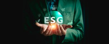 Çevre, Sosyal ve Yönetim Uygulamalarını Kurumsal Sorumluluk ve Etik Yatırımlar İçin Temsil Eden Dijital Simgelerle Mesleki Tutarlı ESG Sürdürülebilirlik Kavramı