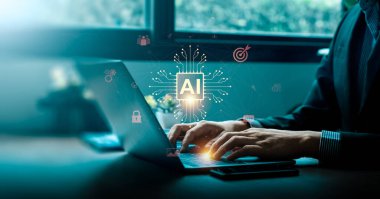 AI Chip ve Dijital Devre Arayüzü, Yenilik, Makine Öğrenme ve Geleceğin Otomasyonunu Temsil Eden Yapay Zeka Teknolojisi