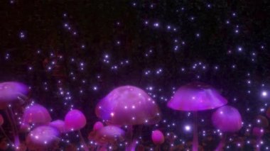 Sihirli Mantar Hareketi Grafikleri 3D Animasyon Mavi Sihirli Orman Arkaplan Gezisi Vj Döngü 4k Deseni