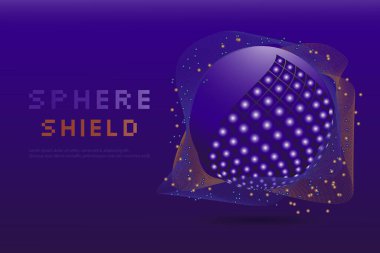 Küre kalkanı koruması. Virüs koruma balonu. Soyut antiviral teknoloji mavi arka plan. 3D enerji topu bariyeri. İniş sayfası. Vektör illüstrasyonu