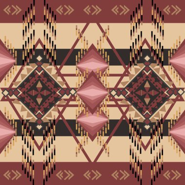 Etnik model, geometrik, arka planda, kırmızı kahverengi, tasarım, kabile kumaşı, Amerikan yerlisi, fayanslar ve halılar için. Vektör çizimi, kusursuz, karmaşık süs deseni, kültürel tarzda, geleneksel.