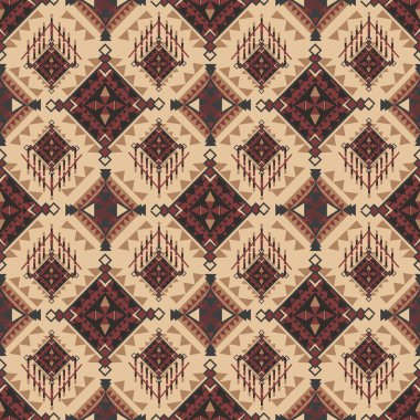 Etnik model, geometrik, arka planda, kırmızı kahverengi, tasarım, kabile kumaşı, Amerikan yerlisi, fayanslar ve halılar için. Vektör çizimi, kusursuz, karmaşık süs deseni, kültürel tarzda, geleneksel.