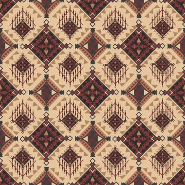 ethnic pattern, geometric,on background, red brown,design, tribal fabric, native american,for tiles,and rugs.Vector illustration,seamless, intricate ornamental pattern, in cultural style,traditional. clipart