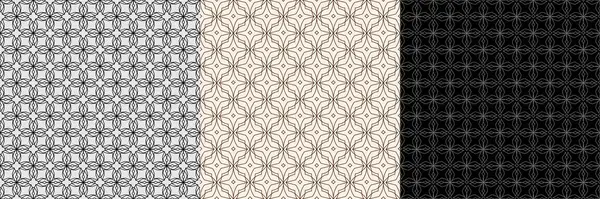Gri, siyah ve kahverengi üç geometrik desen. Elmas desenli iç içe geçmiş çizgiler. Kusursuz desen, karo ızgarası.