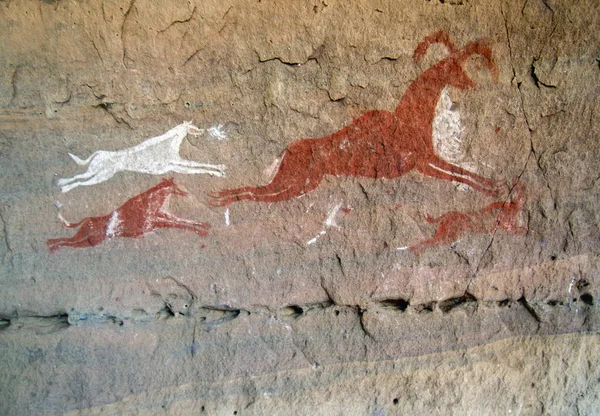 Petroglifos Prehistóricos Arte Rupestre Montañas Akakus Sahara Libia África —  Fotos de Stock