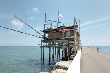 Trabocchi coast. View of the Trabocco Punta le Morge, Ancient fishing machine, Abruzzo, Italy. UNESCO heritage clipart