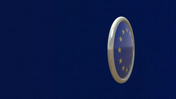 Rotační Odznak Vlajkou Evropské Unie Modrém Pozadí Video Smyčka — Stock video
