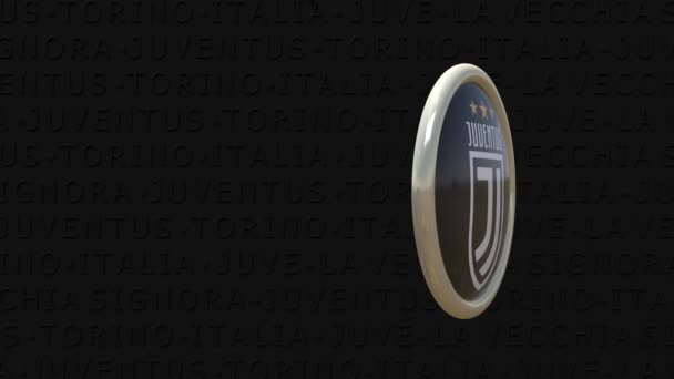 Distintivo Girevole Con Logo Della Juventus Sfondo Nero Video Loop — Video Stock