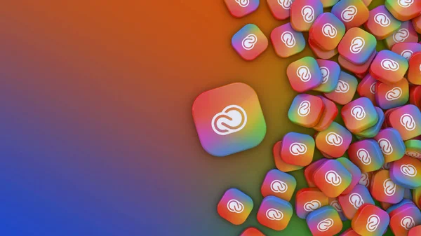 Rendering Molti Badge Quadrati Adobe Creative Cloud Sfondo Colorato — Foto Stock