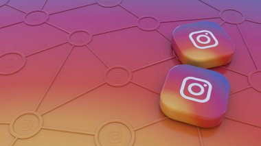 Renkli bir arkaplanda sosyal ağlar aracılığıyla bağlantı kavramını temsil eden iki Instagram kartı.
